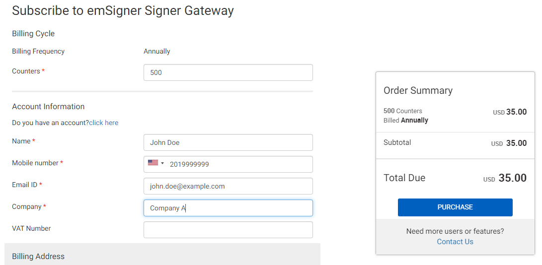 Purchase counters for Signing Gateway